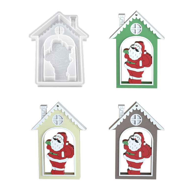 DIY Christmas Santa House Hanging Sign Resin Mold, Aromatherapy Gypsum Table Decoration Hanging Ornament Silicone Mold