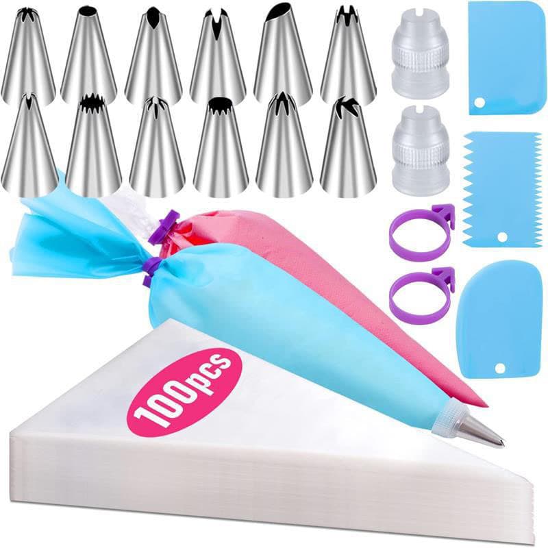 Ready-made 120-piece decorating nozzle set, cake decorating nozzle, disposable medium-sized decorating bag, cream scraper