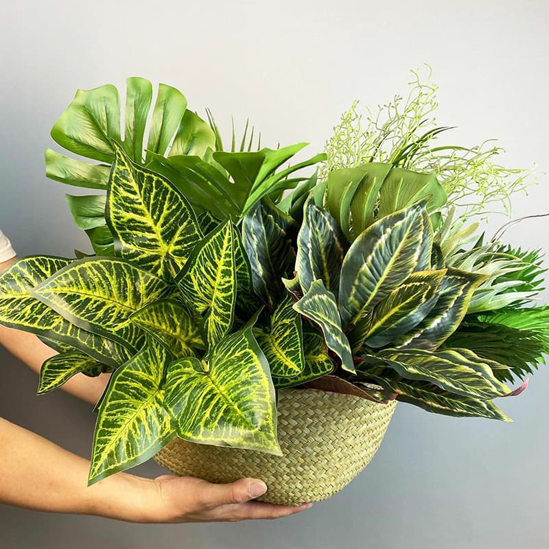 Wholesale High Simulation Artificial Plants: Monstera Leaves, Areca Palm, Peacock Wood, Water Arum, Dragon's Beard Grass, Staghorn Fern, Fake Fern, Green Wall Plants