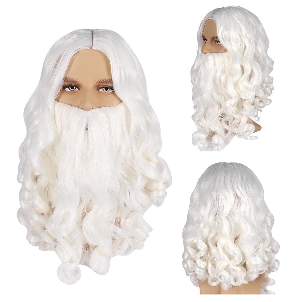 European and American Cross-Border White Long Curly Wig Santa Claus Christmas Holiday Wig European and American Santa Claus Big Beard Wig
