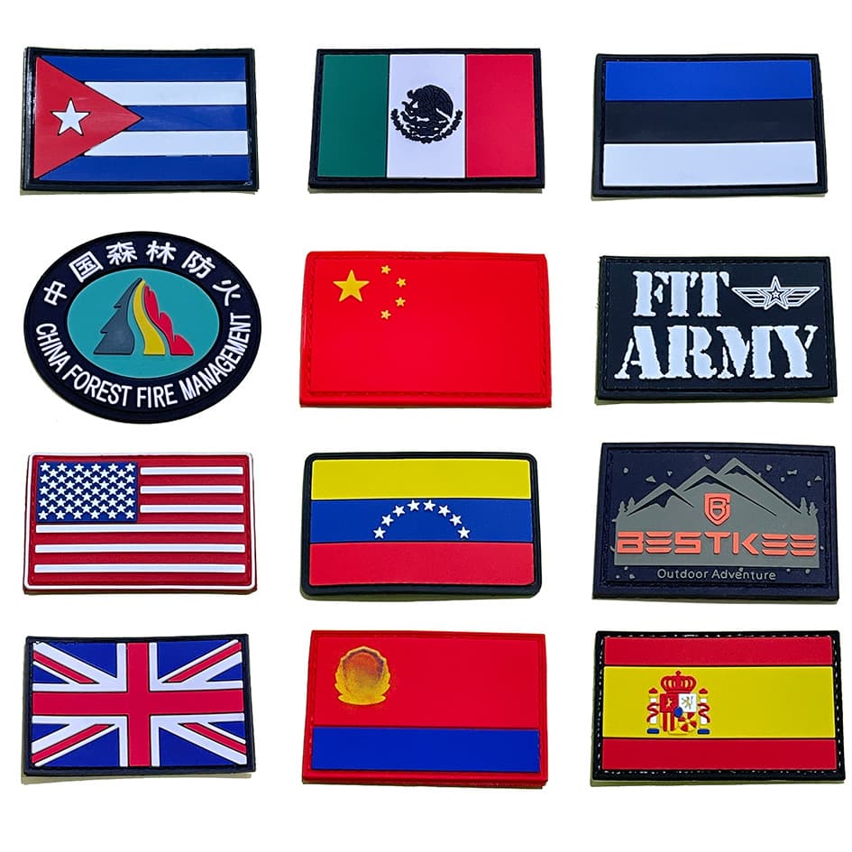 In Stock PVC Soft Rubber World Flag Tactical Velcro Patch Multi-Style Flag Patch Tactical Backpack Patch