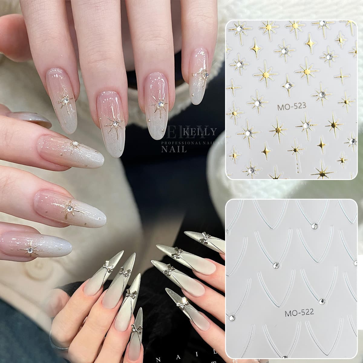 New Wearable Nail Art Starry Gold Foil Crystal Nail Sticker Decoration French Nail Wholesale