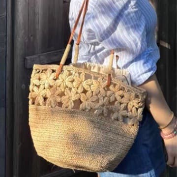 Raffia beach bag crochet bag casual holiday flower retro bag Korean style portable women's shoulder bag