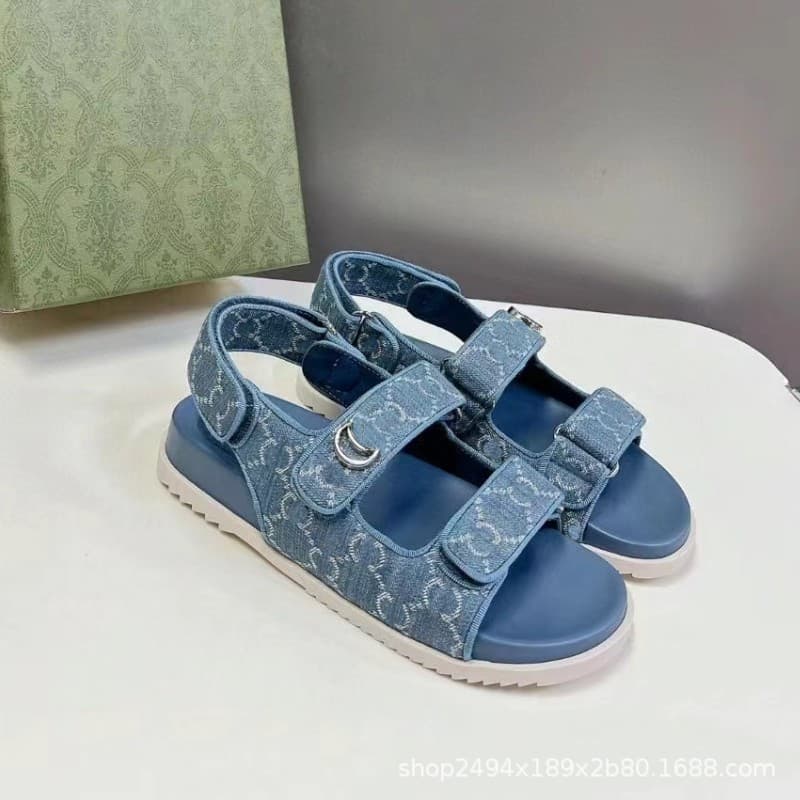 Ancient Denim Rhinestone Sandals Thick Bottom Velcro Sandals Flat Leisure Sports Beach Holiday Factory Outlet