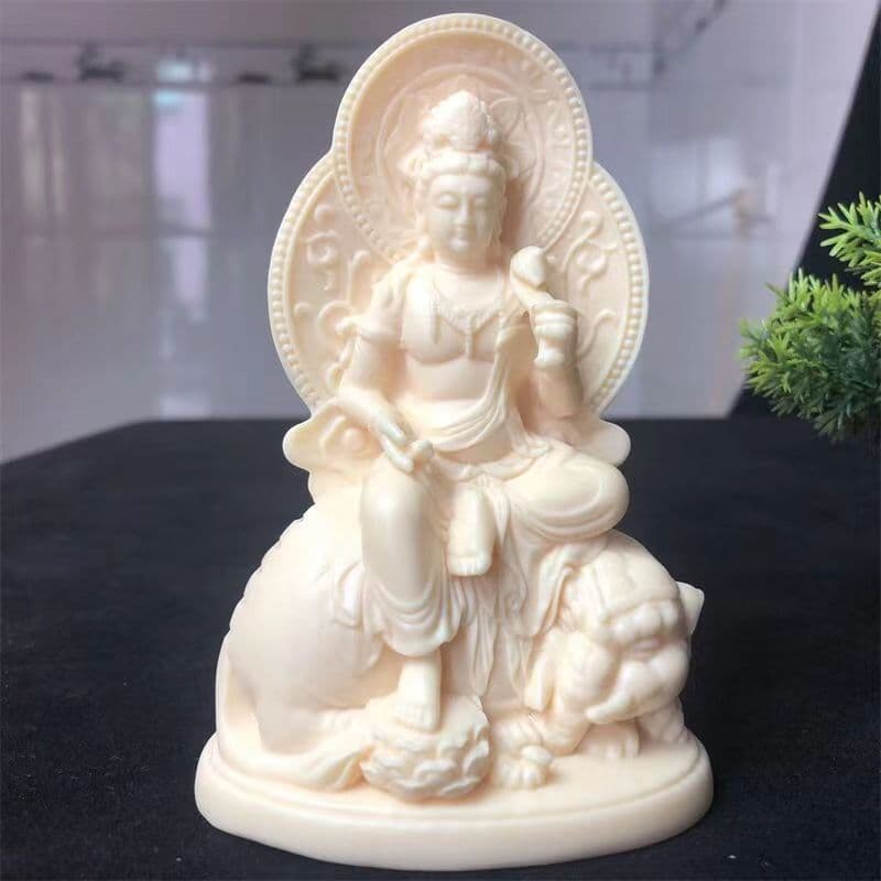 Ivory Nut Carved Samantabhadra Manjushri Guanyin Bodhisattva Figurine Guardian Deity Home Office Desktop Car Decoration Craft