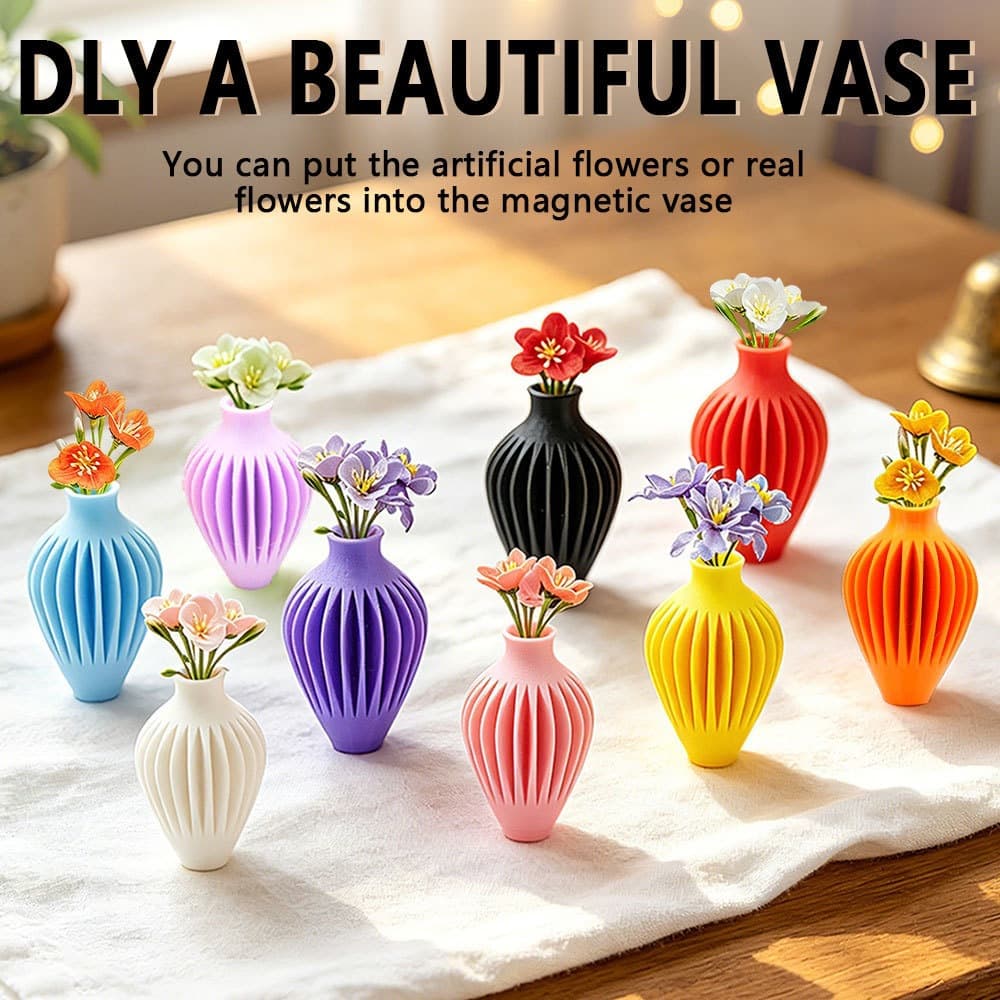 3DCT111 3D Magnetic Vase Fridge Magnet Creative Colorful Flower Pot Magnetic Refrigerator Magnet Insertable Vase