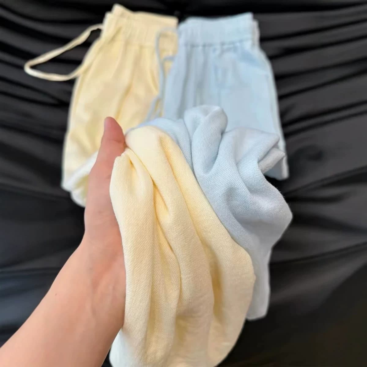 Cross-border solid color extra large size 240 pounds summer thin drapey wide-leg pants loose cotton linen soft yellow versatile ins