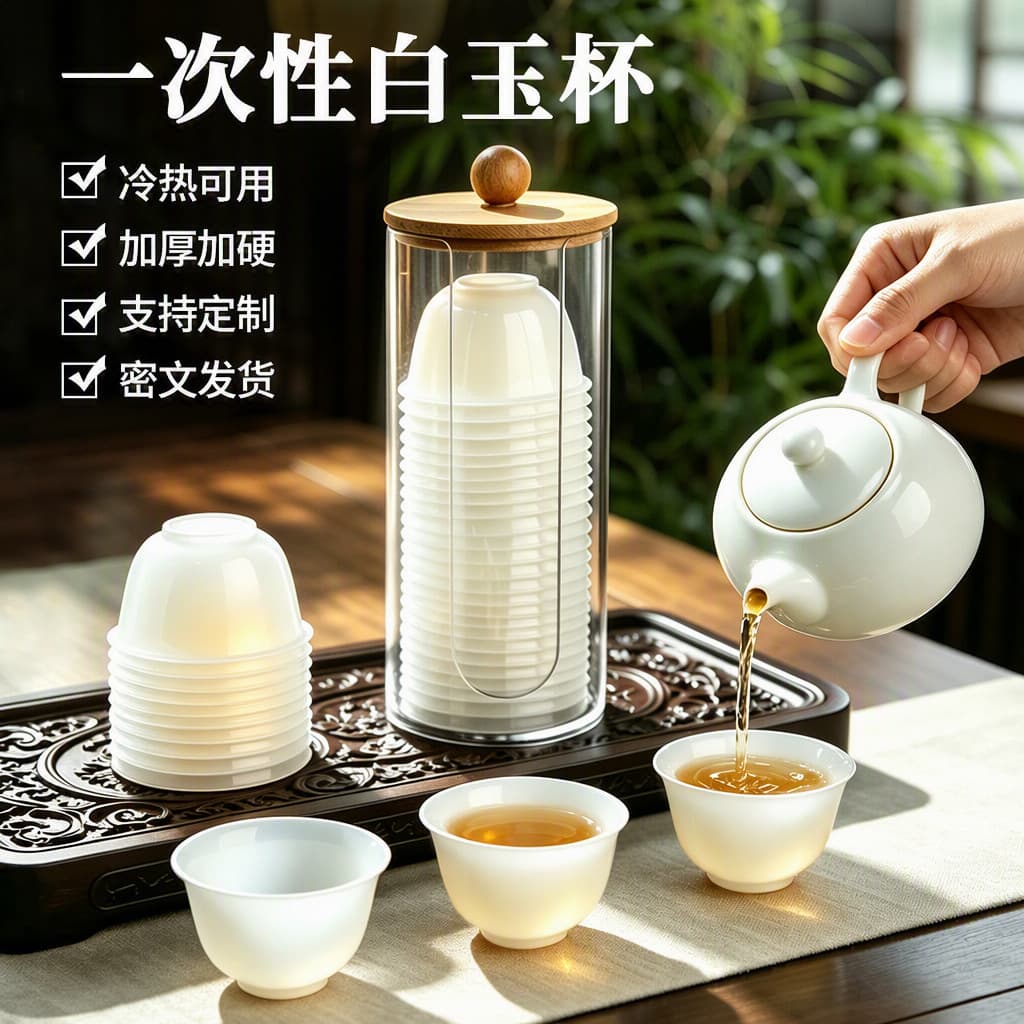Disposable Tea Cups Kung Fu Tea Small Cups Imitation Sheep Fat White Jade Cups Tasting Cups Disposable Cups Food-Grade Kung Fu Tea Cups