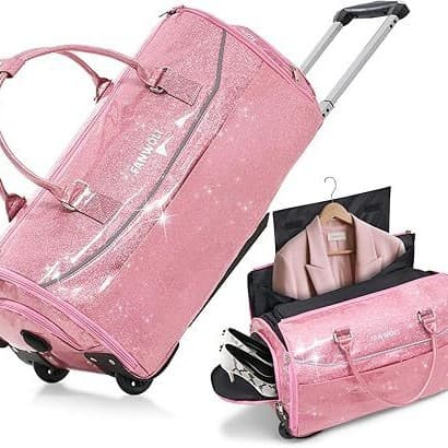 3-in-1 rolling garment bag for travel, glitter wheeled carry-on suitcase with shoe storage for business travel