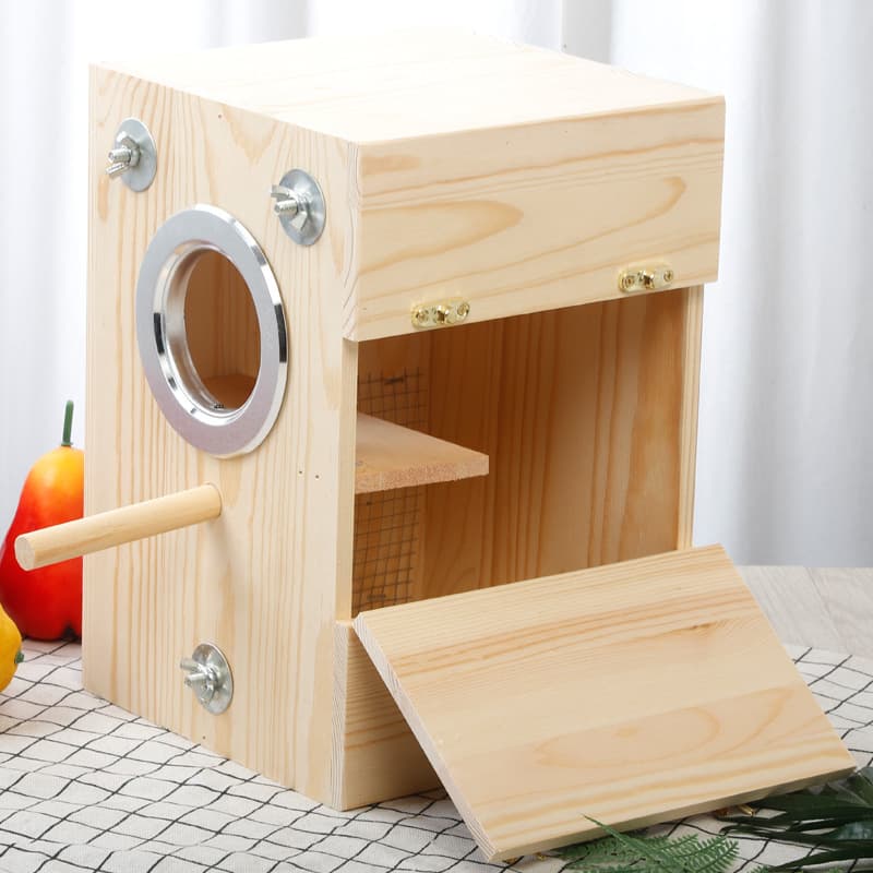 Solid Wood Vertical Breeding Box for Budgie Parakeet Nest, Hanging Wooden Warm Incubation Box, Wooden Bird Nest Accessories Supplies