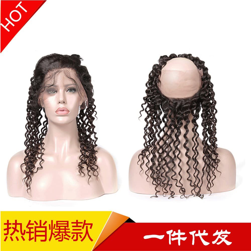 In Stock Brazilian Human Hair Natural Color Lace Closure Deep Wave 360 Lace Frontal