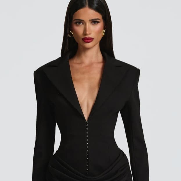 SDM198 Temperament Suit Collar Long Sleeve Hip Covering Personalized Dress Autumn and Winter Foreign Trade New Products Women Dress