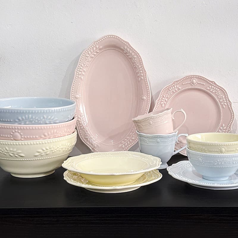 Creative ins gem bead flower pattern tableware yellow blue pink home gift tableware spot wholesale