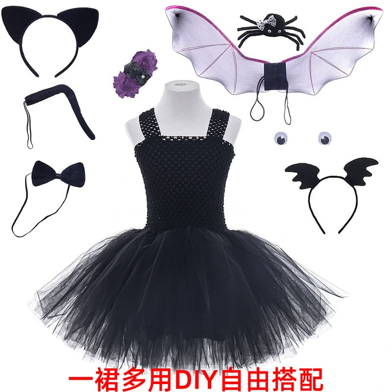 Halloween Children's Dress Kids Set Cosplay Bat Dress Black Cat Dress Spider Elf Princess Dress