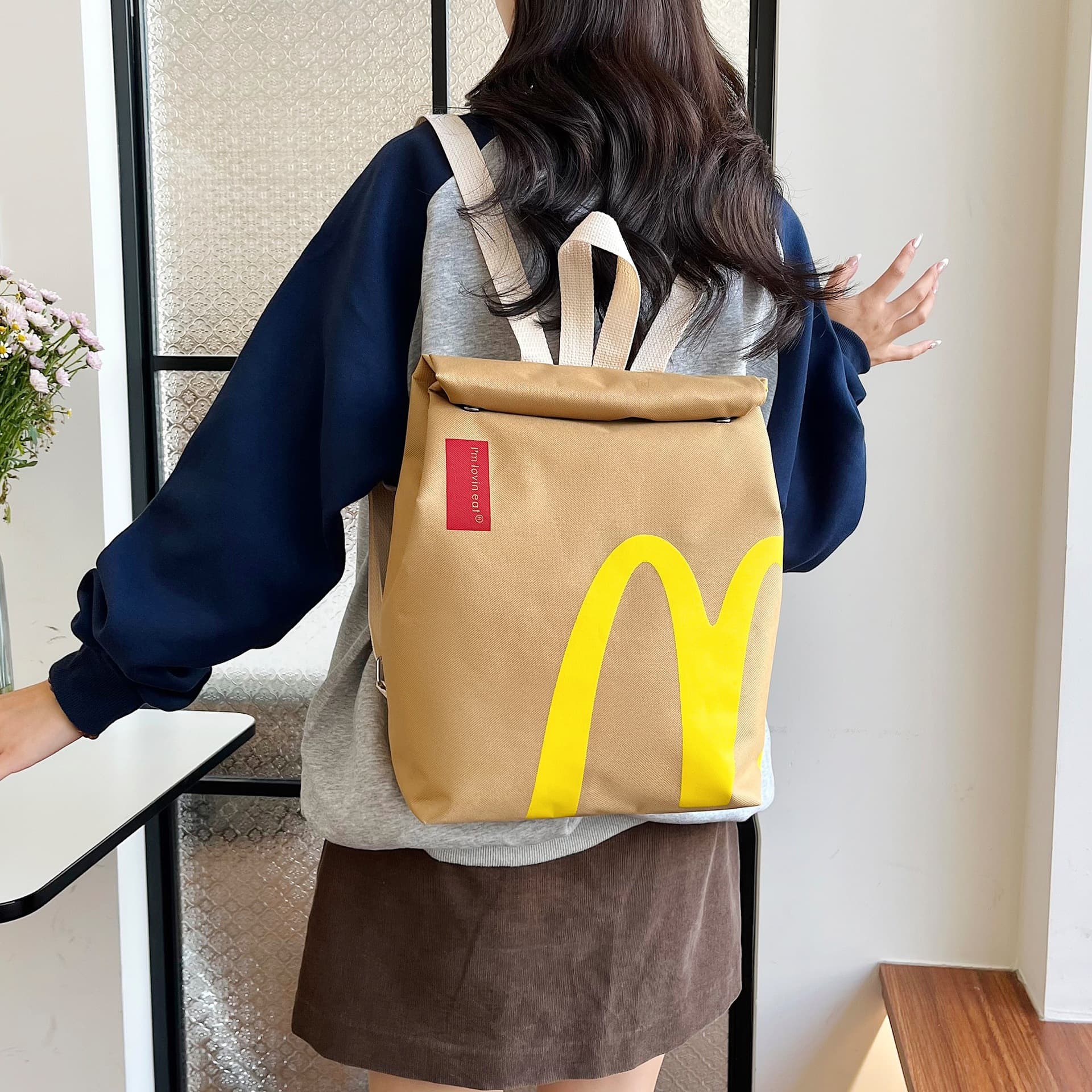 New bag Internet celebrity McDonald's large capacity backpack casual backpack hamburger paper bag bag student class bag