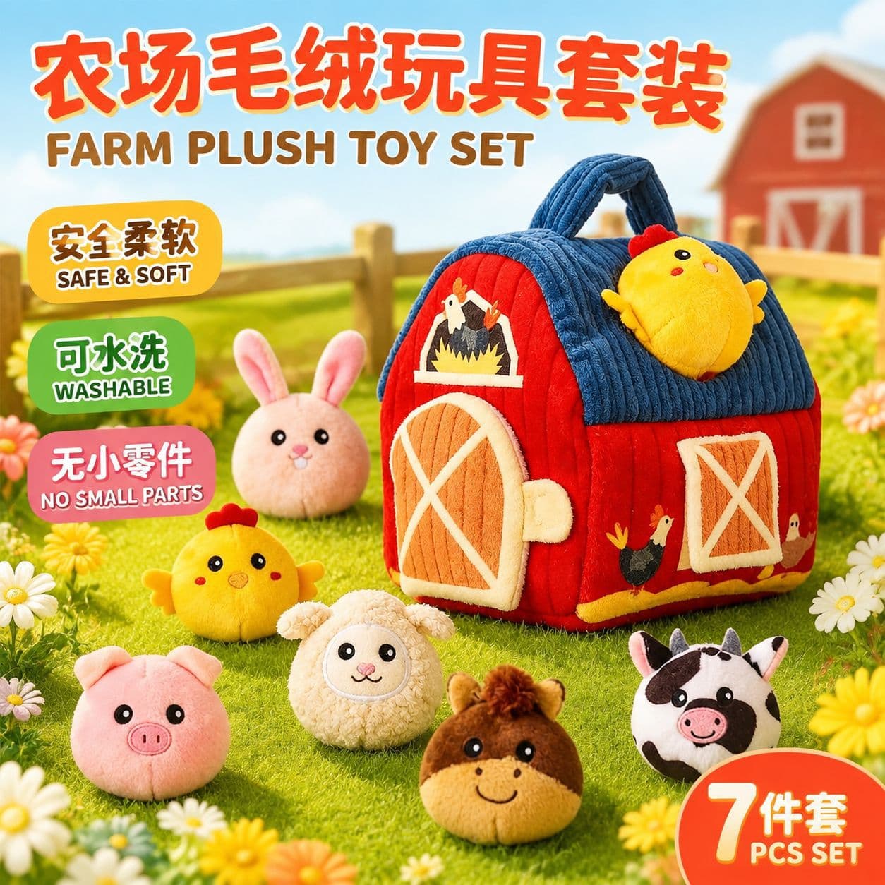 Plush Farm House Toys Infant and Toddler Educational Sensory Dolls Mini Animal Dolls Fabric Embroidery