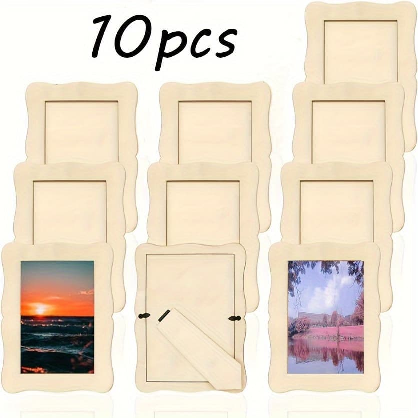 Cross-border factory supply wooden curved photo frame DIY graffiti wood board photo making combo set wooden photo frame 6 inch with stickers