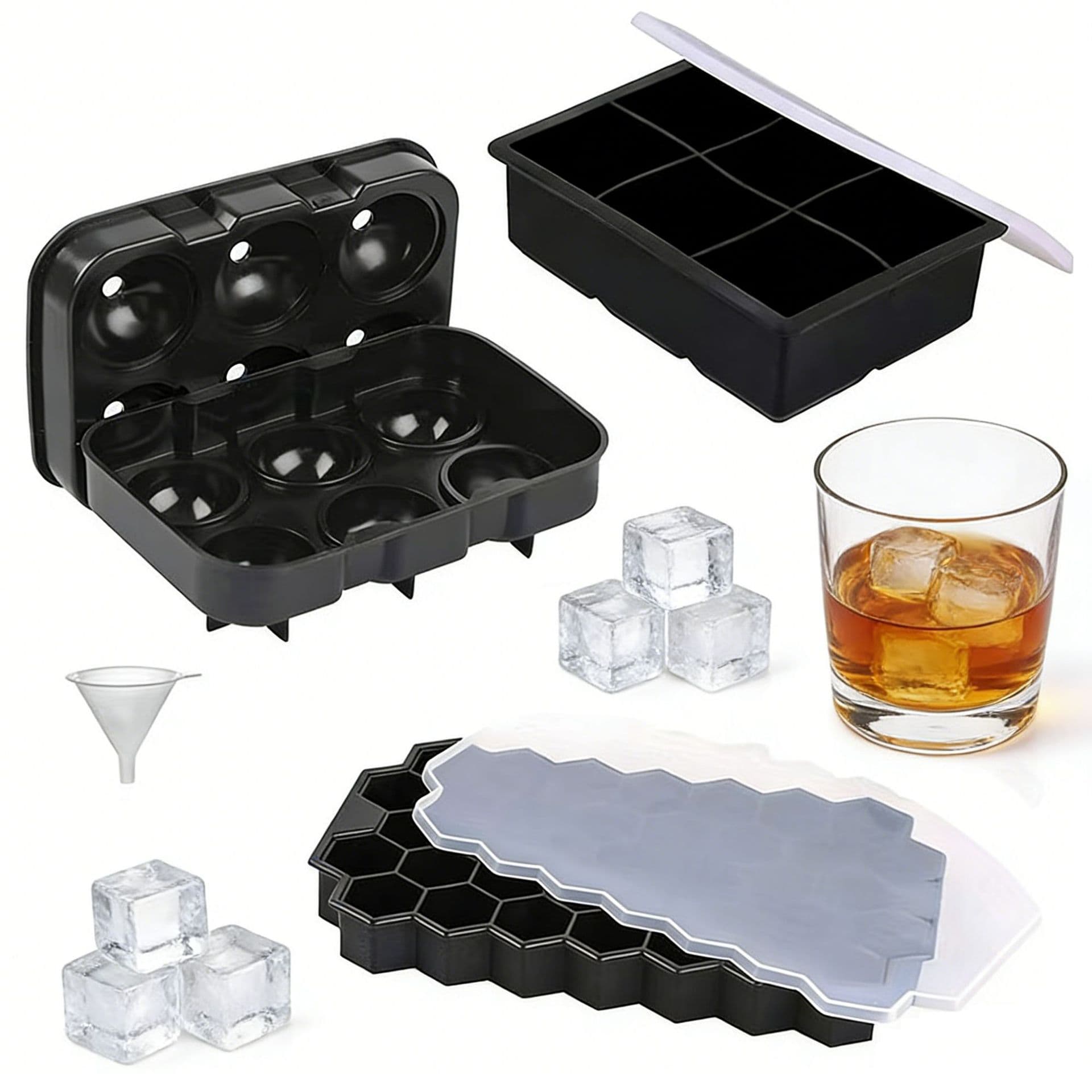 Silicone Ice Cube Mold with Lid, Ice Cube Tray, Skull-Shaped Square Ice Maker, Whiskey Ice Ball Mold