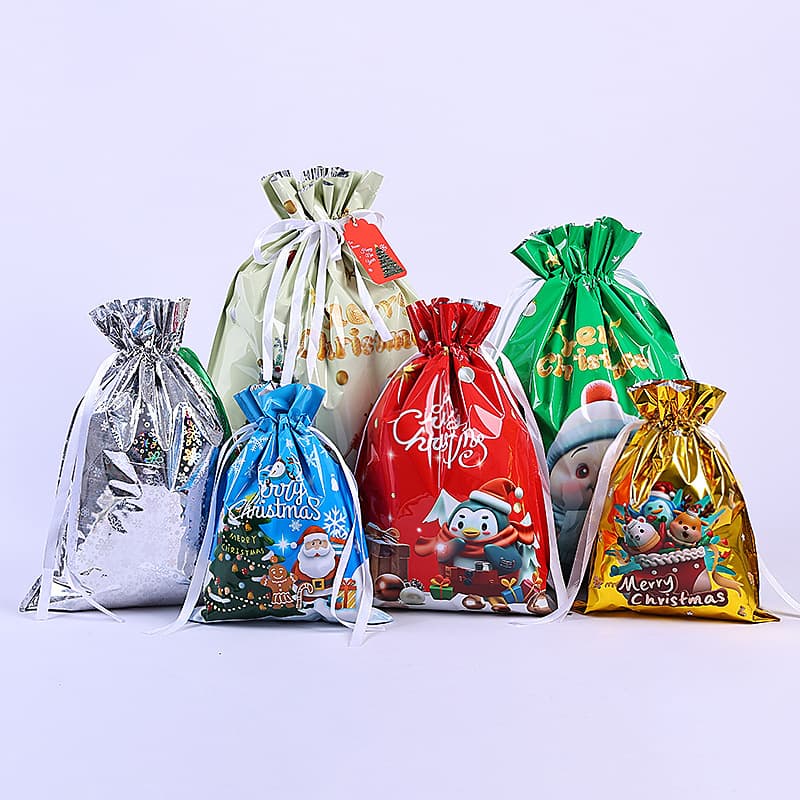 New 3D drawstring gift bag, Christmas party foil candy bag, New Year creative gift packaging bag