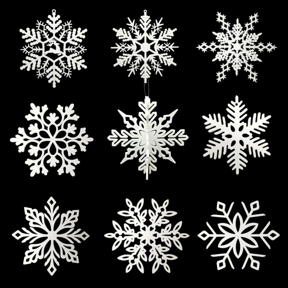 Christmas Snowflakes, Plastic White Snowflake Strings, Multi-style Snow Scene Venue Window and Christmas Tree Snowflake Ornaments