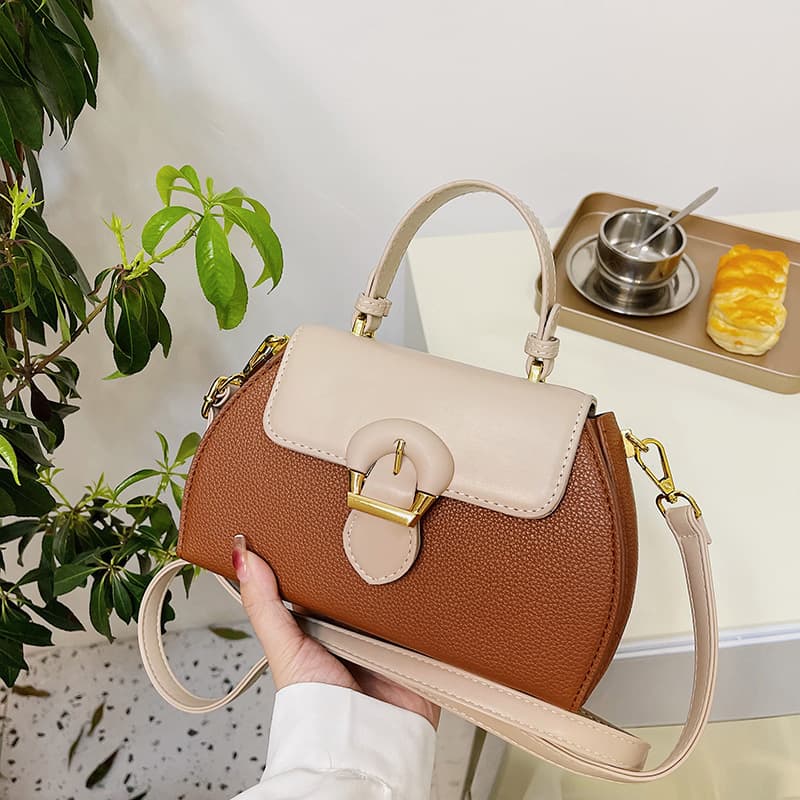 Crossbody shoulder bag, versatile contrasting color handbag for women, simple bags, small square bag for work and commuting, trendy crossbody bag