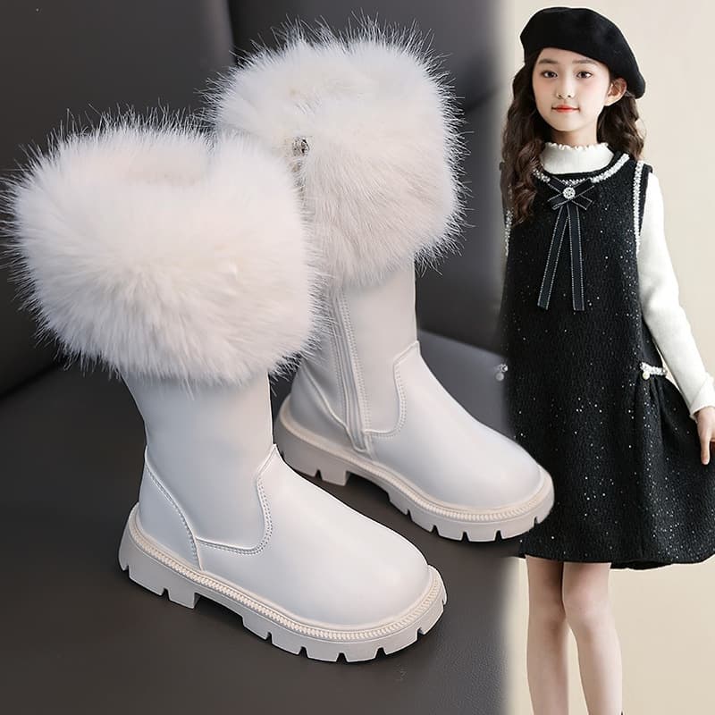 Girls' Foreign Trade Leather Boots 2025 Autumn Winter New Fashion Stylish Long Boots with Fur Trim Soft Sole Martin Boots Fashion Boots