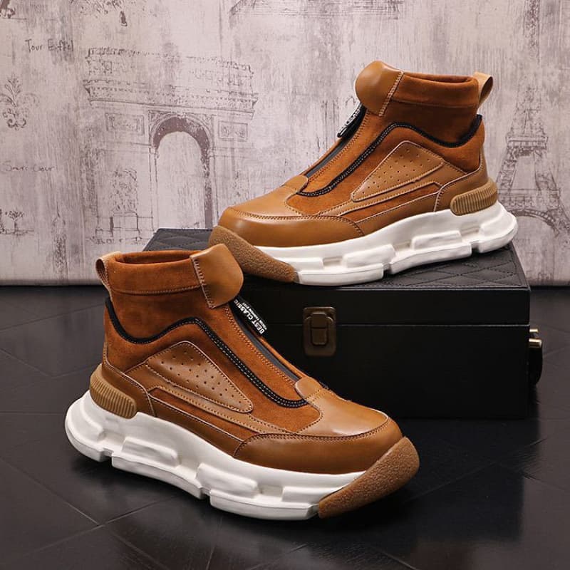 2025 Summer Retro Zipper High-Top Shoes Men's Fashion Personalized Casual Shoes High-Top Sneakers Trendy Short Boots Men's Shoes