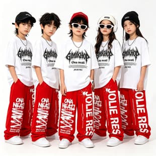 Korean Style Short Sleeve Street Dance Clothes for Big Kids, Hip Hop Boys Performance Wear