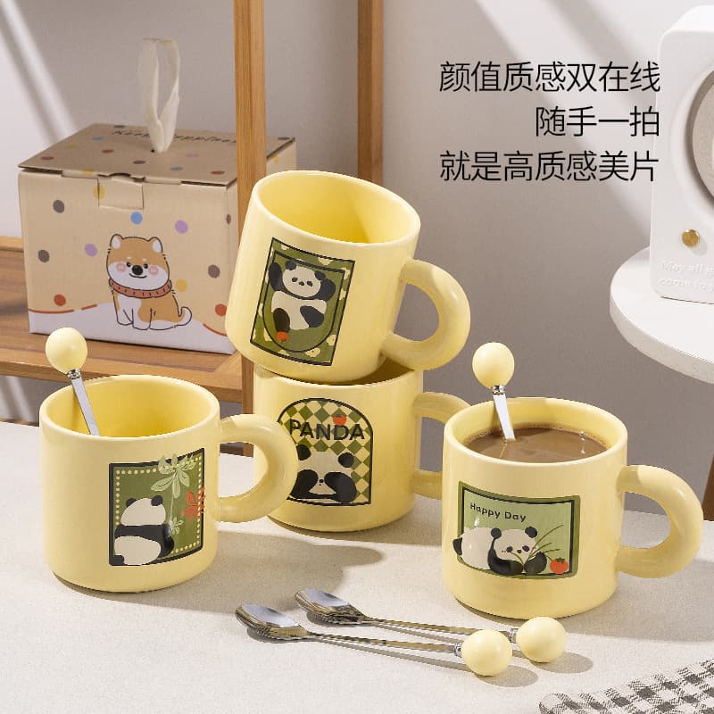 Ins style cute cartoon cat ceramic cup milk fuful panda coffee cup high-looking couple mug gift giving