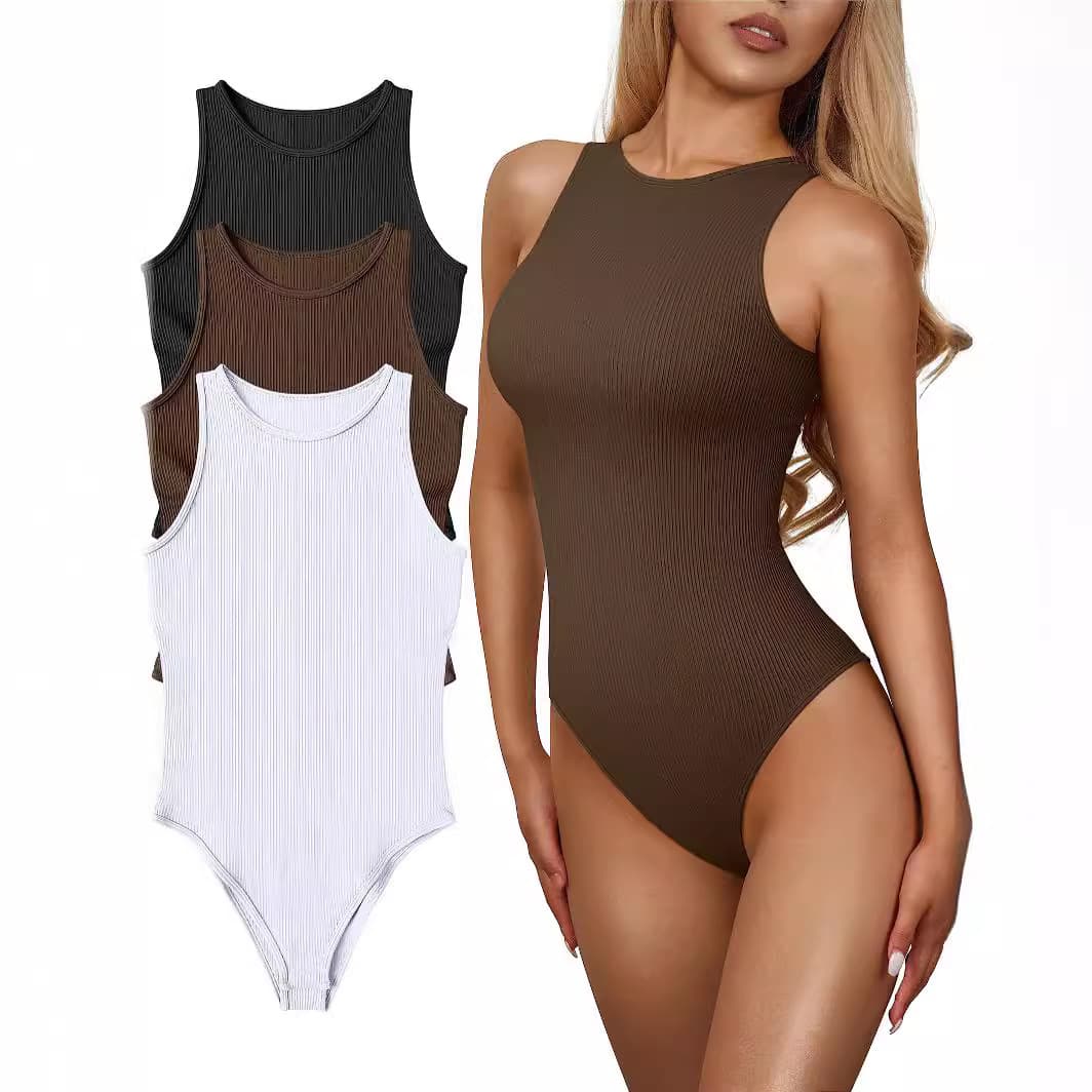 New European and American Quick-Dry High-Elasticity Summer Women's Sexy Sleeveless Halter Bodysuit for Sports and Fitness