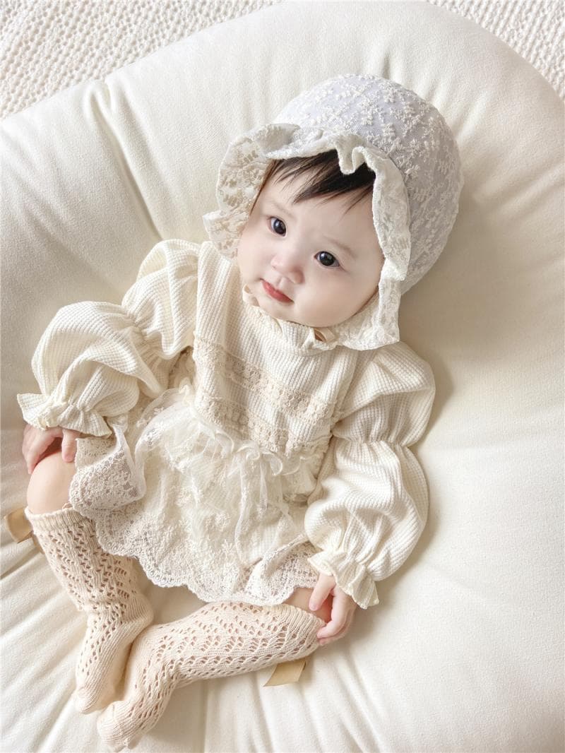 INS Autumn Baby Girl Waffle Lace Skirt Long-Sleeve Bodysuit Princess Lace Dress