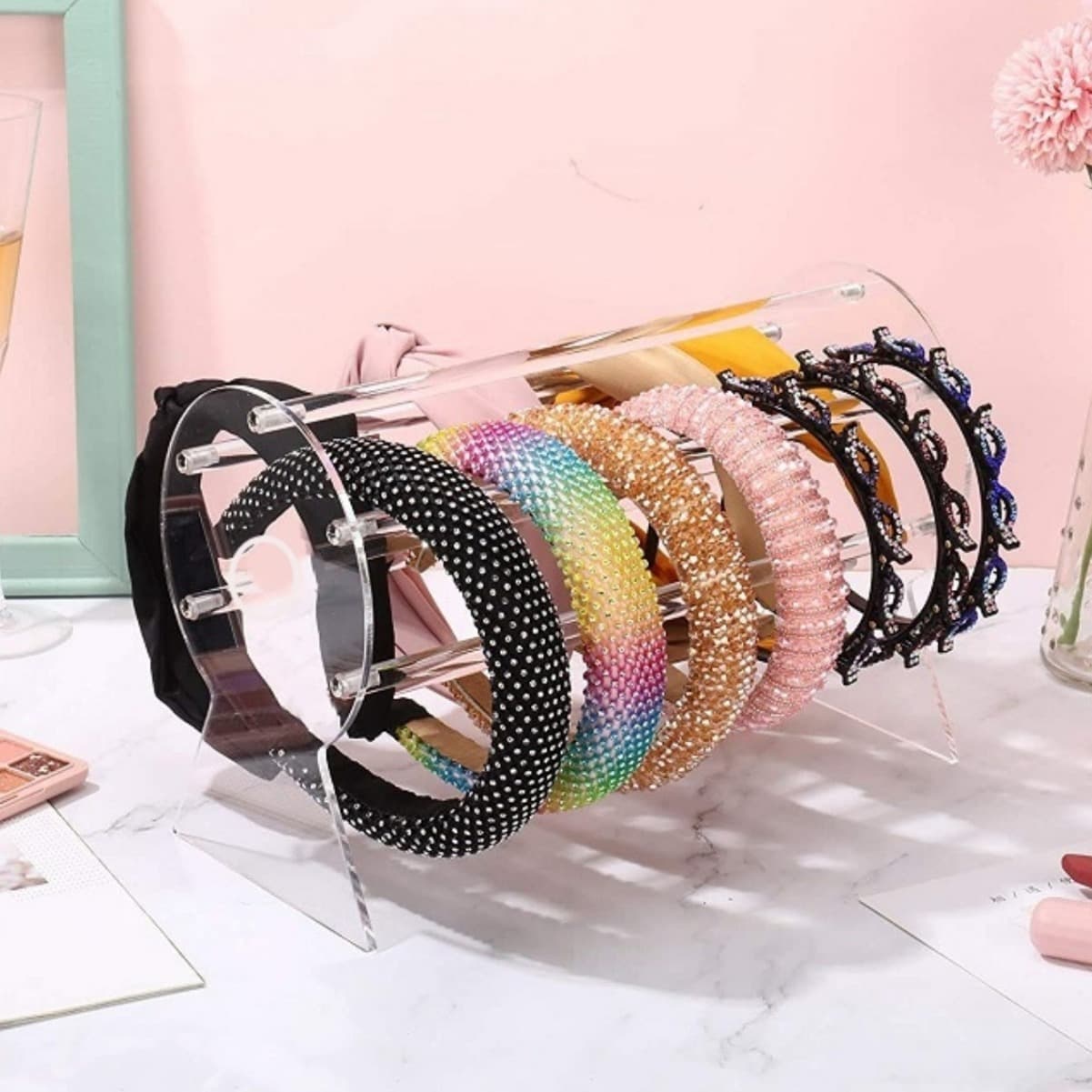 Transparent acrylic headband rack, hair accessory display rack, headband jewelry and necklace storage rack, crystal stick detachable headwear rack