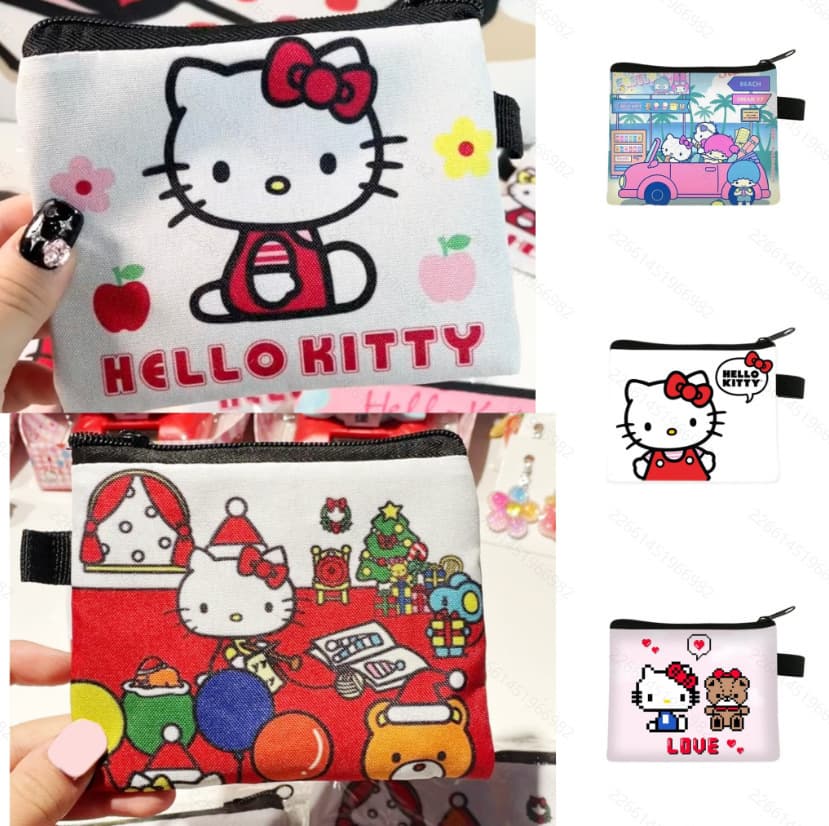 Hello Kitty Mini Coin Purse for Kids, Cute Card Holder, Large Capacity Storage, Cartoon Coin Purse