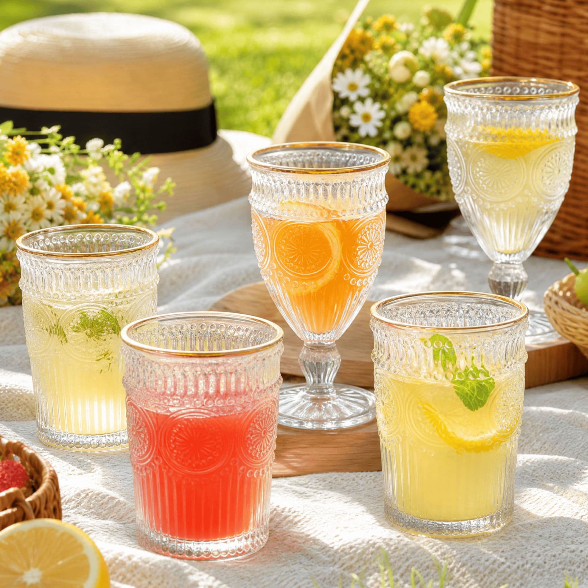 Source factory Phnom rim sunflower embossed glass juice cup European tall red wine champagne cup household water cup