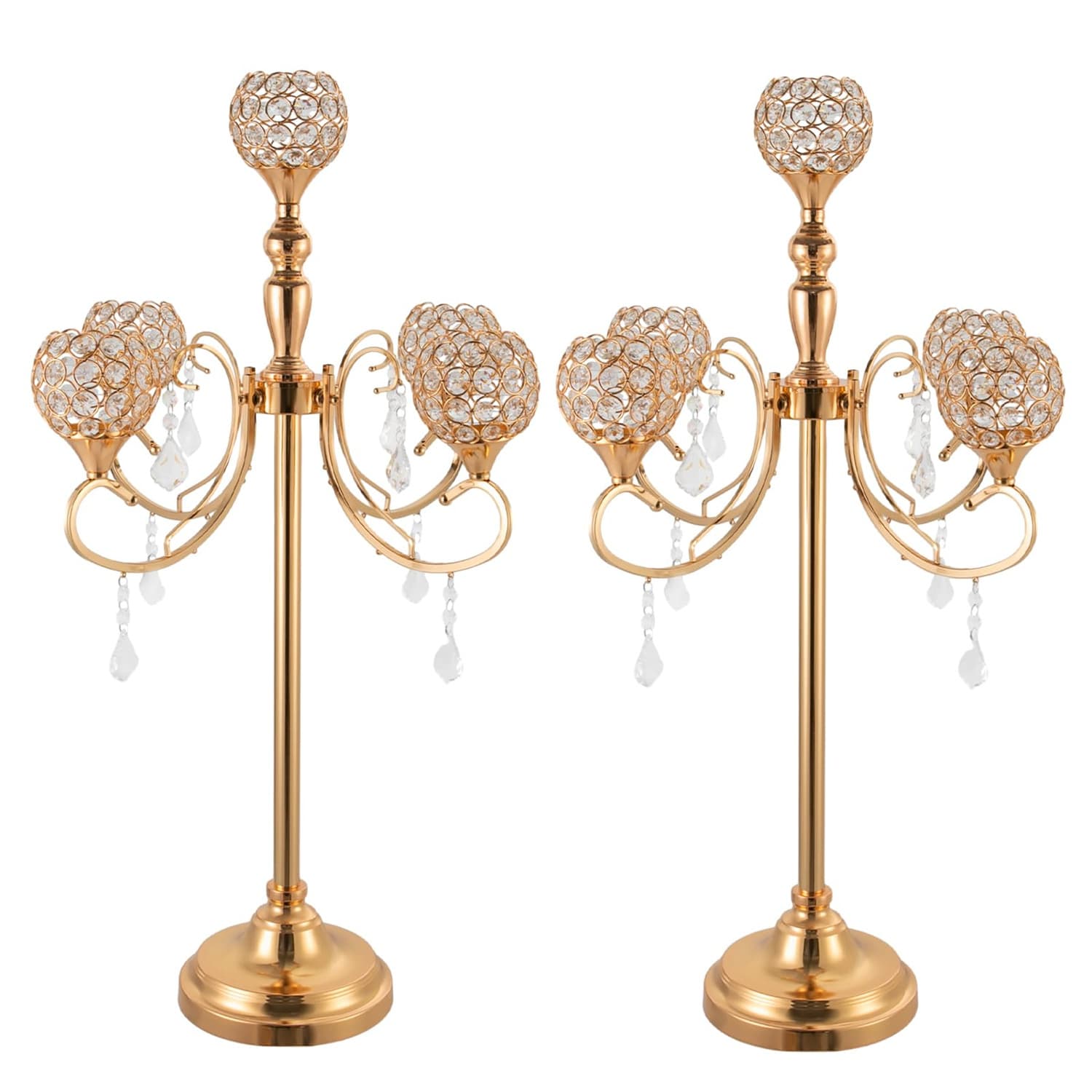 5-Arm Candelabra Centerpiece with Crystal Pendants, Crystal Bowl, Tea Light Candle Holder, Crystal Chandelier Candle Holder