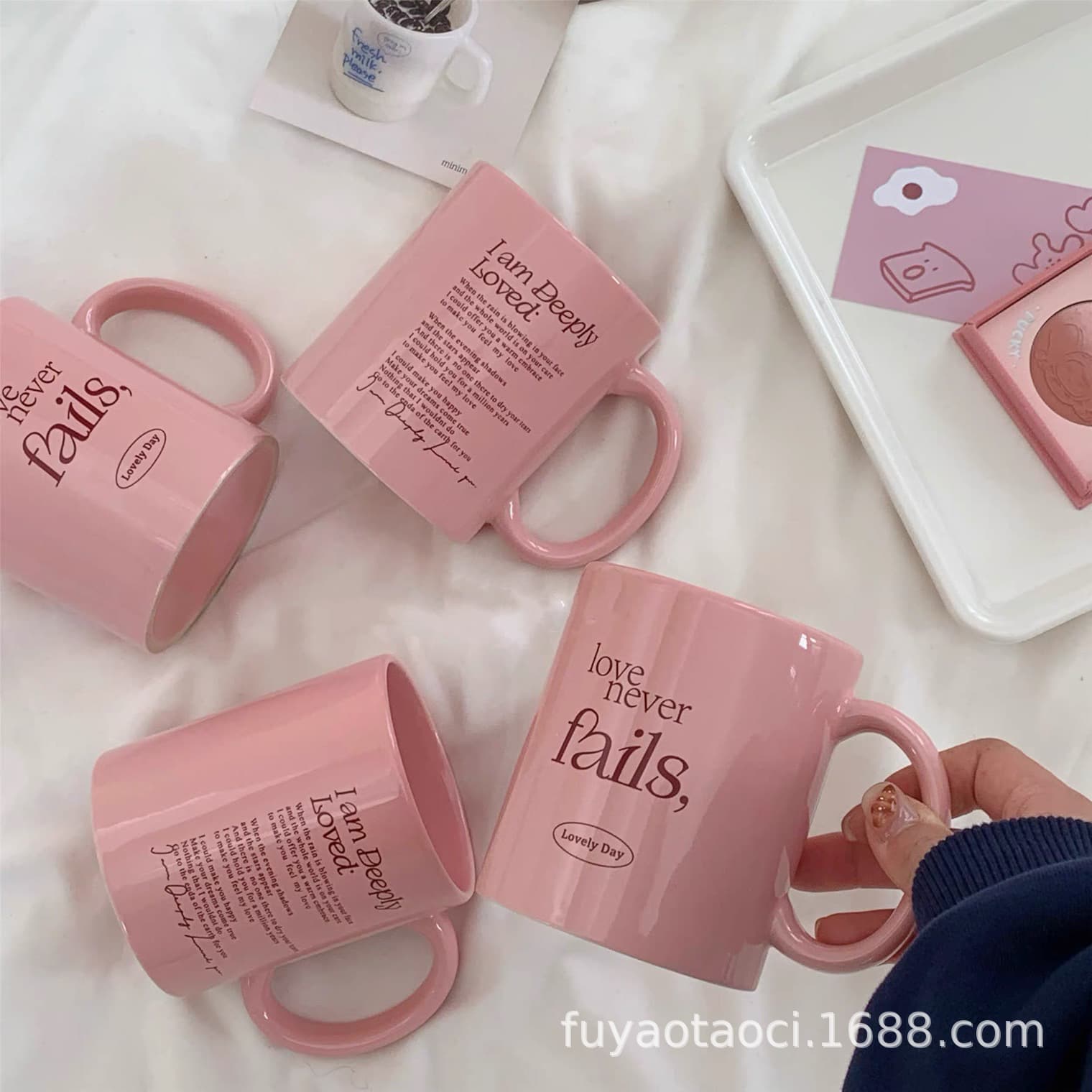 Pink Mug Ins Style Girly Water Cup Simple Ceramic Cup Coffee Cup Couple Breakfast Milk Cup
