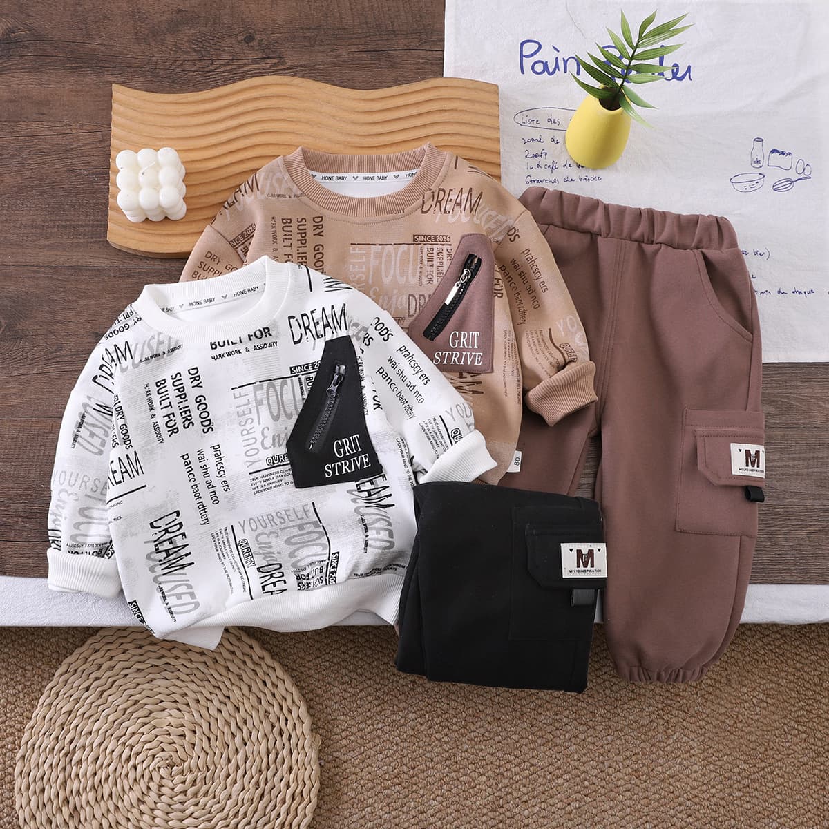 Children Boys Autumn Set Stylish Clothes 1-5 Years New Infant Toddler Baby Sweatshirt Two-Piece Set