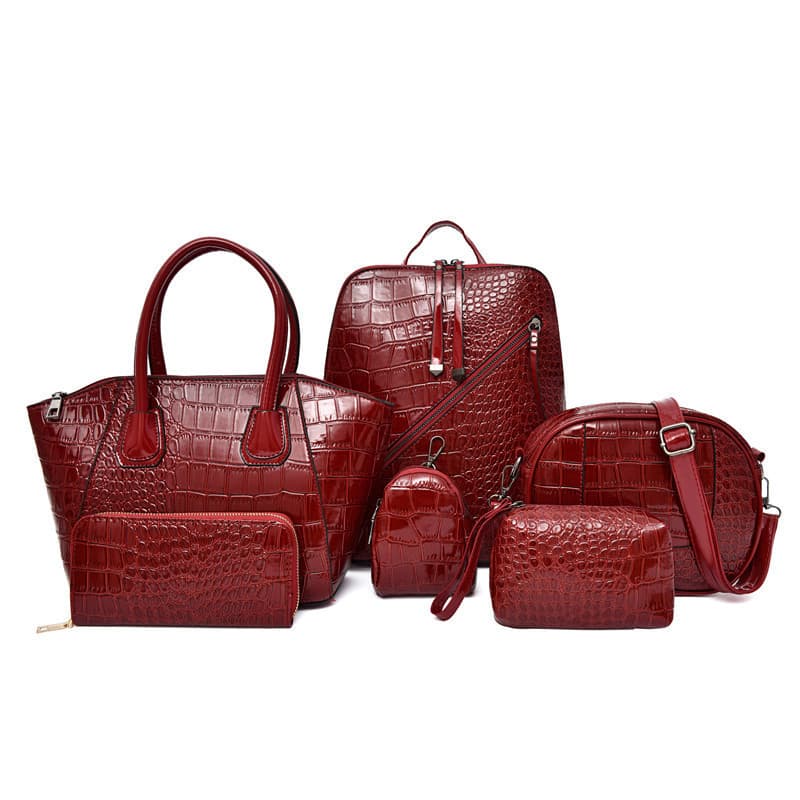 2021 new handbag fashion bag six-piece crocodile women's bag shoulder bag messenger bag PU