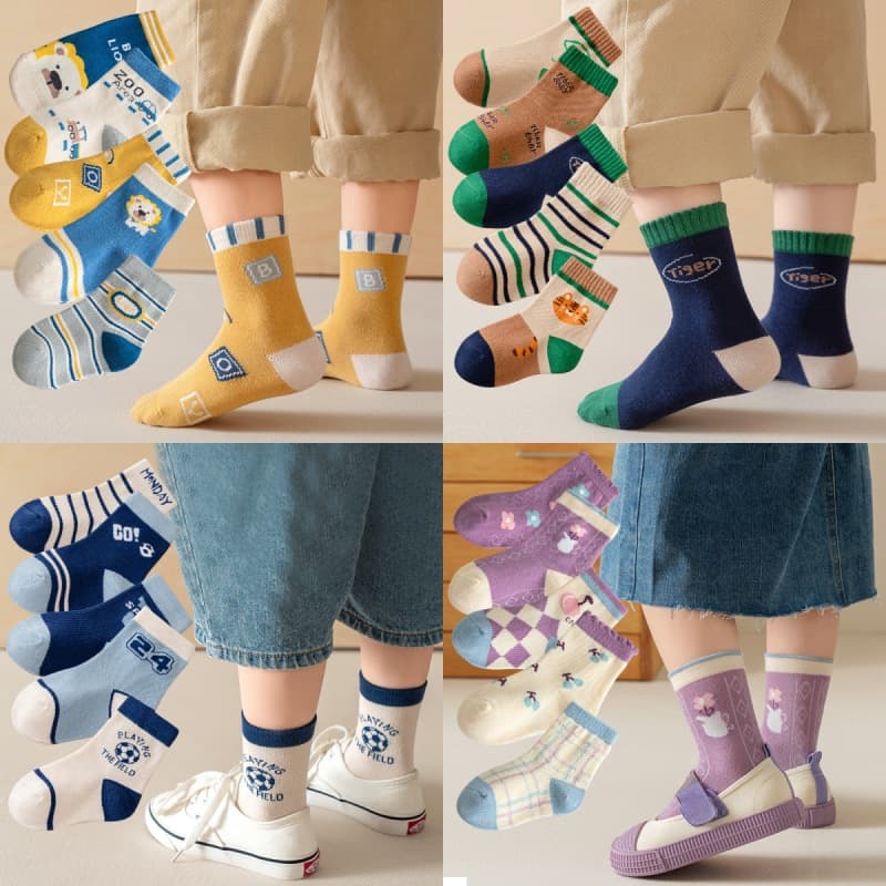 [On behalf of cotton socks] New autumn and winter children's socks solid color mid-tube cotton cartoon boys, girls, babies and older children