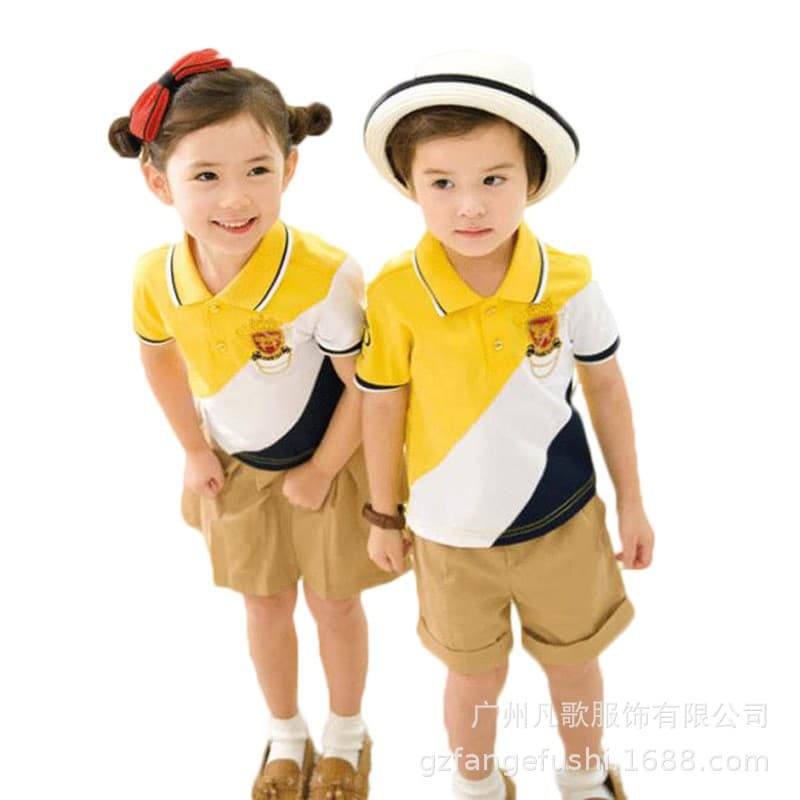 Korean version of summer new pure cotton kindergarten uniforms, class uniforms, primary and secondary school students' trendy polo collar casual suits