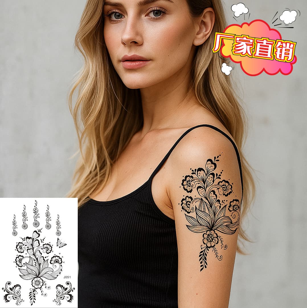 Henna Tattoo Black Lace Tattoo Sticker Disposable Tattoo Bridal Style Tattoo Sticker Factory Spot Wholesale