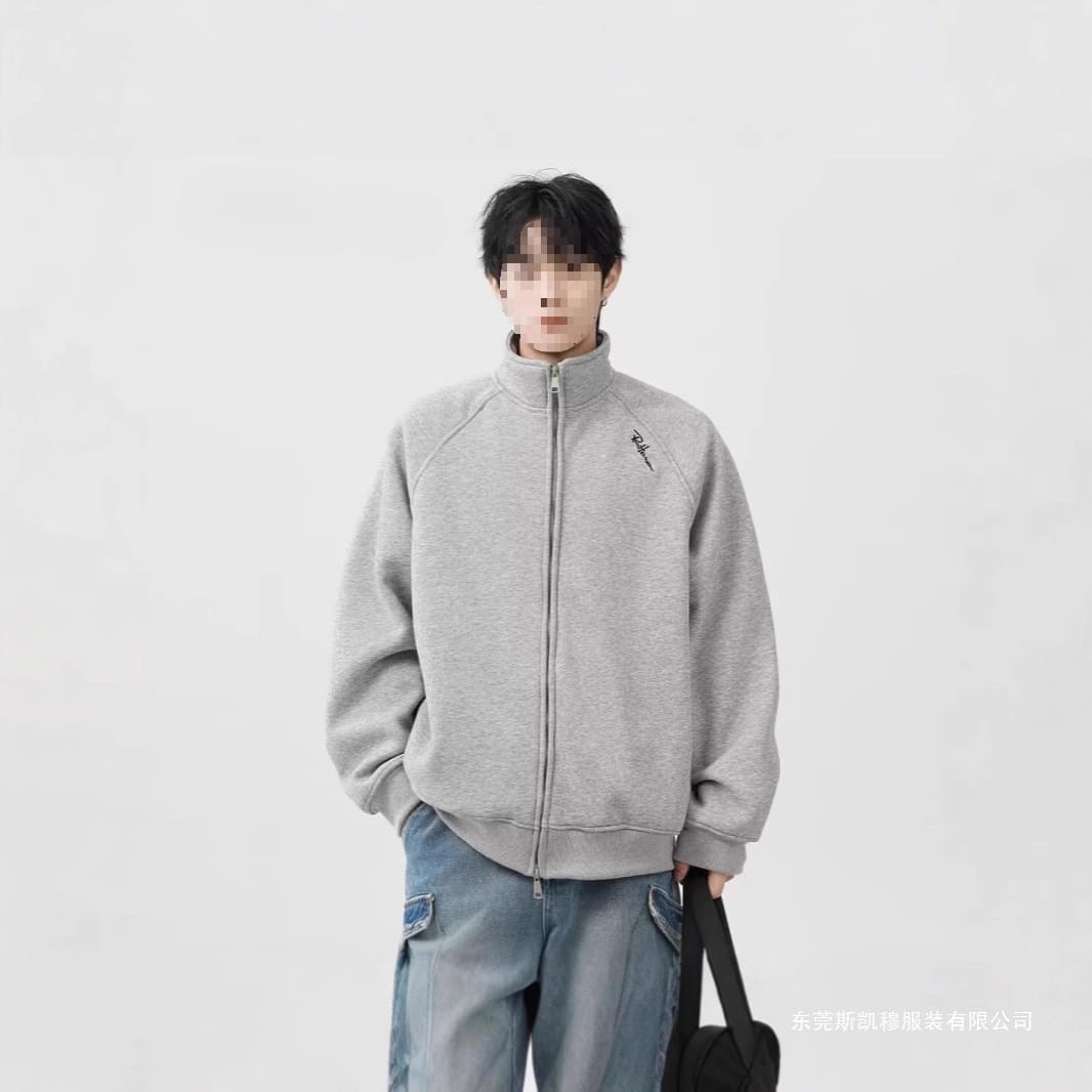 Autumn/Winter Men's Korean Retro Solid Color Stand Collar Casual Jacket Men's Trendy American Loose Zipper Sweatshirt Jacket