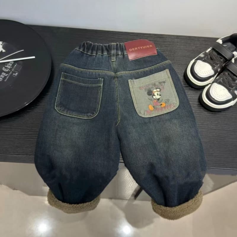 Children's fleece-lined pants, 2025 autumn/winter new style, stylish boys' and girls' fleece-lined winter baby jeans, thickened