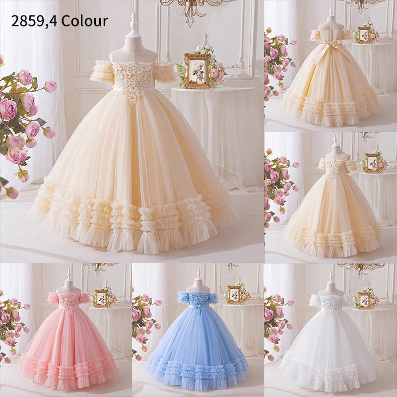 Girls Dress Foreign Trade Cross-border High-end Princess Dress Elegant Children Birthday Dress European American Off-shoulder Tulle Skirt Sequins
