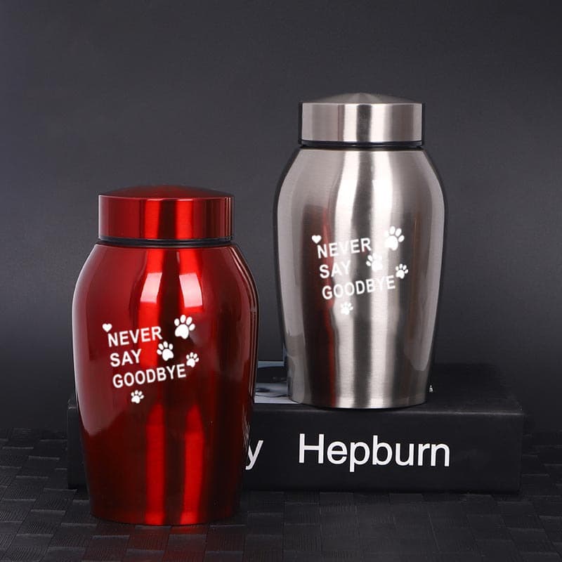 Ready-made cross-border hot-selling pet urn, metal memorial can, stainless steel cremation jar for cats and dogs.