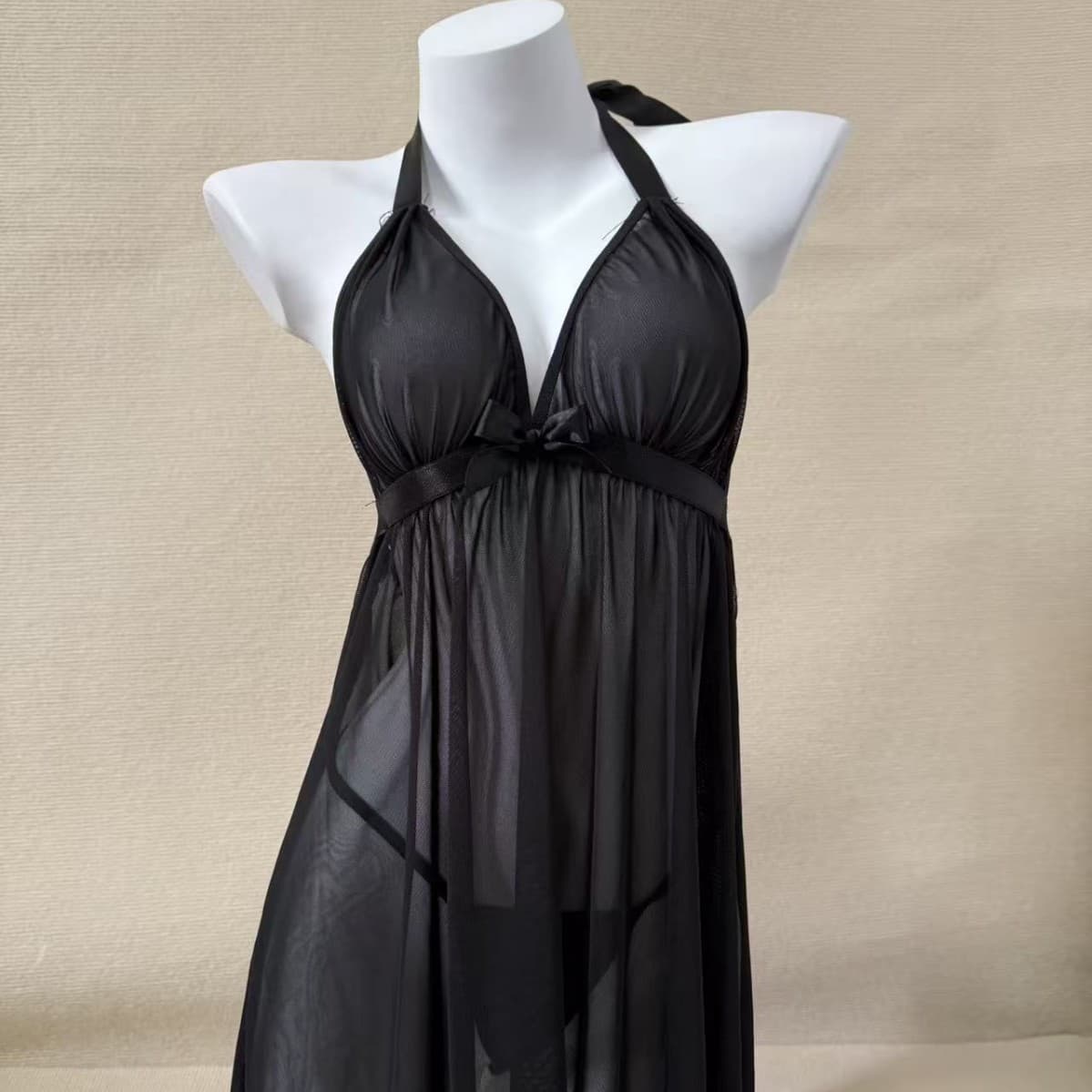 Backless One-Piece Swimsuit in Solid Color, Sexy Hollow Transparent Bikini, Beach Mesh Long Skirt Swimsuit for Women, Cross-Border European and American Style