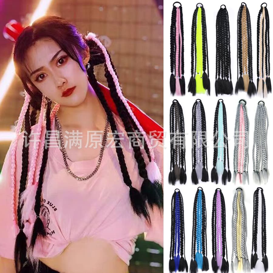 Wig Ponytail Braids Dreadlock Ponytail Long Street Dance Colorful Braids High Temperature Synthetic Fiber