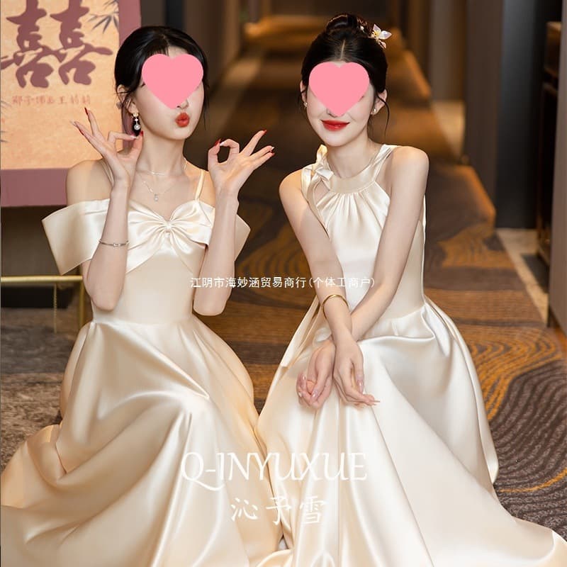 Satin Bridesmaid Dress 6 New Stunning Champagne Color Niche Style Wearable for Daily Use Bridesmaid Wedding Dress