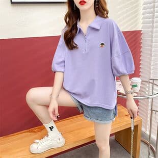 Oversized Relaxed Fit Half-Zip Short Sleeve Polo Shirt for Women, Summer Trendy Brand Polo Short Sleeve T-Shirt