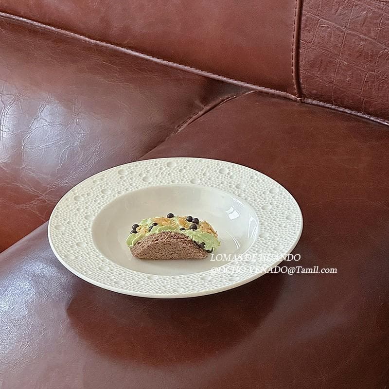 High-end ins white plate dessert cold dish plate Western steak plate flat plate pasta plate restaurant ceramic plate